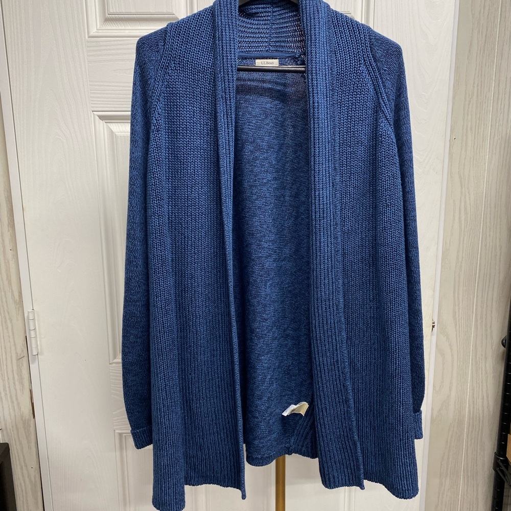 LL Bean Sweater Women's
M/L Open Front Cardigan Cotton Long Sleeve Thick
Blue